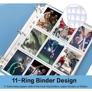 Trading Card Sleeve Pages, 60 Pack 9 Pocket Album  for 3 Ring Binder, 11 holes